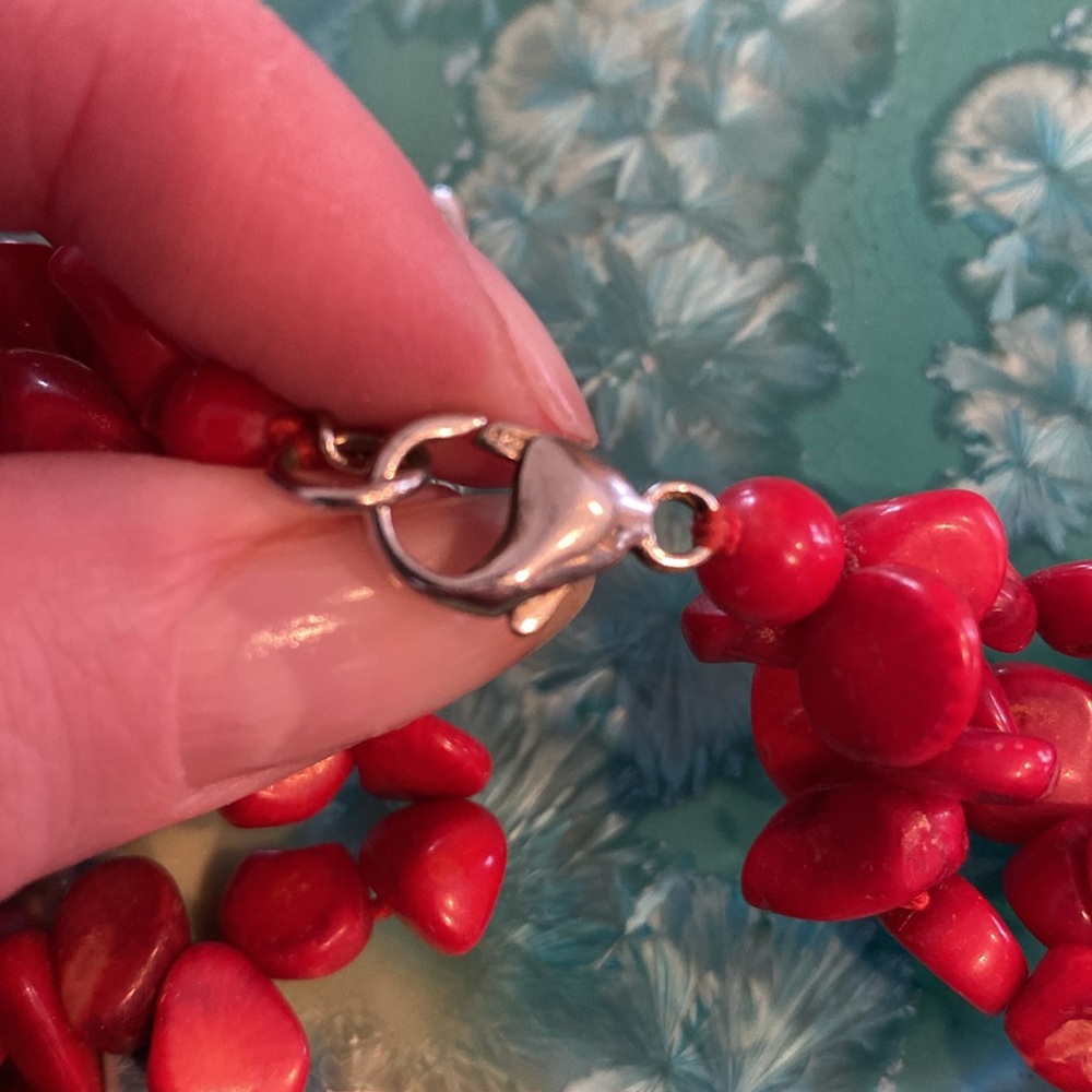 Multi Strand Chunky Red Dyed Coral and Sterling Silver Necklace 925 LUC - Picture 4 of 11